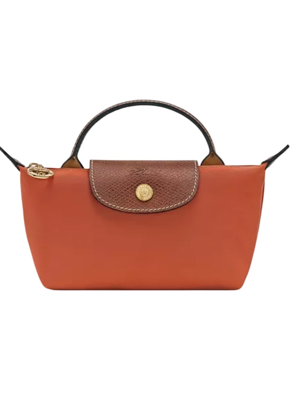 New Longchamp Small Top-Handle Mini Bag in Orange Brick  with Brown Trim
